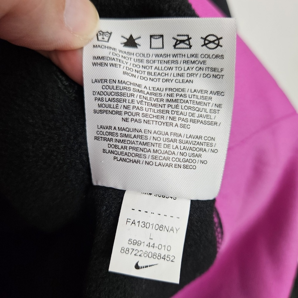 Nike Therma-Fit Hoodie Women's Sz L Pullover Thumb Holes Big Logo Black Fuchsia - Picture 5 of 11
